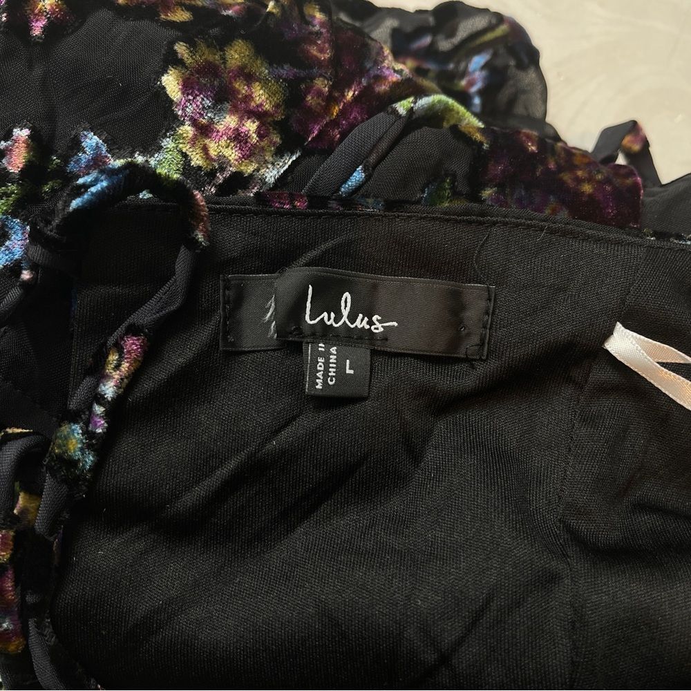 Lulus Moody Allure Black Floral Velvet Burnout Lace-Up Midi Dress - Picture 5 of 7